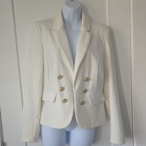 Kenar Ivory Open Blazer with Gold Accents